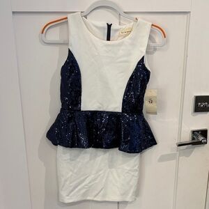 btween White and Navy Sequin Formal Dress